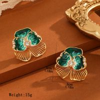 1 Pair Elegant Glam Flower Enamel Plating Inlay Copper Artificial Pearls Zircon Ear Studs sku image 2