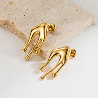 1 Pair Vintage Style Vacation Classic Style Stripe Grid Side Stripe Water Drop Stainless Steel 18k Gold Plated Ear Studs main image 5