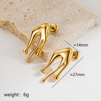 1 Pair Vintage Style Vacation Classic Style Stripe Grid Side Stripe Water Drop Stainless Steel 18k Gold Plated Ear Studs main image 2