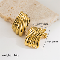 1 Pair Vintage Style Vacation Classic Style Stripe Grid Side Stripe Water Drop Stainless Steel 18k Gold Plated Ear Studs main image 3