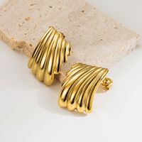 1 Pair Vintage Style Vacation Classic Style Stripe Grid Side Stripe Water Drop Stainless Steel 18k Gold Plated Ear Studs main image 6