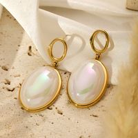 1 Pair Simple Style Oval Plating Inlay 304 Stainless Steel Artificial Pearls 14K Gold Plated Drop Earrings main image 4
