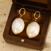 1 Pair Simple Style Oval Plating Inlay 304 Stainless Steel Artificial Pearls 14K Gold Plated Drop Earrings main image 3