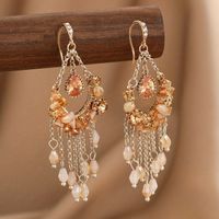1 Pair Glam Shiny Water Droplets Tassel Flower Plating Inlay Copper Artificial Crystal Artificial Pearls Drop Earrings main image 3