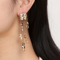 1 Pair Glam Shiny Water Droplets Tassel Flower Plating Inlay Copper Artificial Crystal Artificial Pearls Drop Earrings main image 4