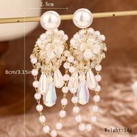 1 Pair Glam Shiny Water Droplets Tassel Flower Plating Inlay Copper Artificial Crystal Artificial Pearls Drop Earrings sku image 2