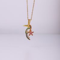 Wholesale Elegant Sweet Shiny Flower Parrot Stainless Steel Copper Plating Inlay Zircon Pendant Necklace sku image 1