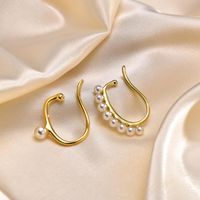 1 Pair Simple Style Geometric Plating Inlay Brass Artificial Pearls Gold Plated Ear Cuffs main image 1