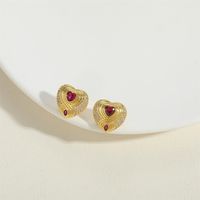 1 Pair Vintage Style Heart Shape Inlay Copper Zircon 14K Gold Plated Ear Studs main image 4