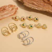 1 Pair Vintage Style Heart Shape Inlay Copper Zircon 14K Gold Plated Ear Studs main image 5