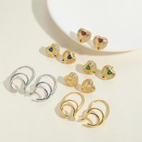 1 Pair Vintage Style Heart Shape Inlay Copper Zircon 14K Gold Plated Ear Studs main image 7