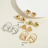 1 Pair Vintage Style Heart Shape Inlay Copper Zircon 14K Gold Plated Ear Studs main image 2