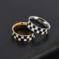 Stainless Steel Simple Style Geometric Checkered Enamel Rings main image 4