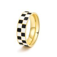 Stainless Steel Simple Style Geometric Checkered Enamel Rings main image 3