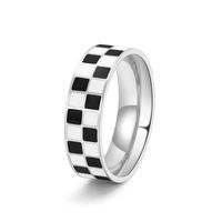 Stainless Steel Simple Style Geometric Checkered Enamel Rings sku image 2