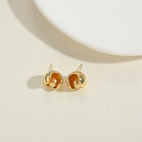 1 Pair Vintage Style Round Inlay Copper Zircon 14K Gold Plated Ear Studs main image 6