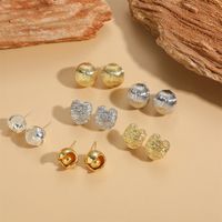 1 Pair Vintage Style Round Inlay Copper Zircon 14K Gold Plated Ear Studs main image 3