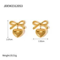 1 Paar Einfacher Stil Herzform Bogenknoten Überzug Edelstahl 304 18 Karat Vergoldet Tropfenohrringe main image 2