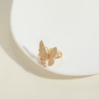 Großhandel Vintage-Stil Schmetterling Kupfer Inlay Zirkon Offener Ring main image 4