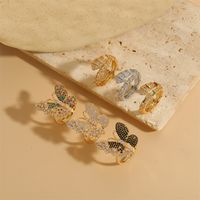 Großhandel Vintage-Stil Schmetterling Kupfer Inlay Zirkon Offener Ring main image 1