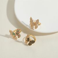 Großhandel Vintage-Stil Schmetterling Kupfer Inlay Zirkon Offener Ring main image 6
