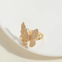 Großhandel Vintage-Stil Schmetterling Kupfer Inlay Zirkon Offener Ring sku image 3