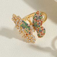 Großhandel Vintage-Stil Schmetterling Kupfer Inlay Zirkon Offener Ring sku image 4