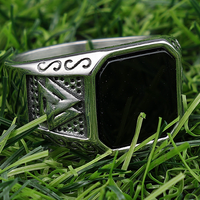 Vintage Style Punk Geometric 304 Stainless Steel Polishing Inlay Agate Men'S Wide Band Rings sku image 1