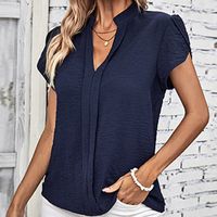 Women's Blouse Short Sleeve Blouses Casual Elegant Simple Style Solid Color sku image 1