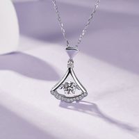 Sterling Silver Simple Style Geometric Solid Color GRA Plating Inlay Moissanite Pendant Necklace main image 3