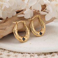 1 Pair IG Style C Shape Cross Plating 304 Stainless Steel Hoop Earrings main image 3