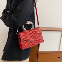 Women's Pu Leather Crocodile Vintage Style Sewing Thread Square Flip Cover Shoulder Bag main image 5