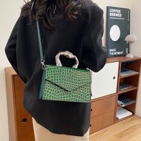 Women's Pu Leather Crocodile Vintage Style Sewing Thread Square Flip Cover Shoulder Bag main image 6