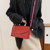Women's Pu Leather Crocodile Vintage Style Sewing Thread Square Flip Cover Shoulder Bag sku image 7