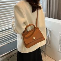 Women's Pu Leather Solid Color Vintage Style Classic Style Sewing Thread Flip Cover Handbag sku image 2