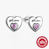 1 Pair Simple Style Heart Shape Inlay Sterling Silver Zircon Ear Studs sku image 3