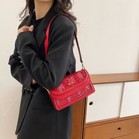Women's Pu Leather Crocodile Vintage Style Classic Style Sewing Thread Square Flip Cover Shoulder Bag sku image 7