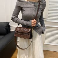 Women's Pu Leather Crocodile Vintage Style Classic Style Sewing Thread Square Flip Cover Shoulder Bag main image 4