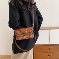 Women's Pu Leather Crocodile Vintage Style Classic Style Sewing Thread Square Flip Cover Shoulder Bag sku image 3