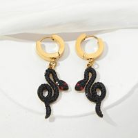 1 Paire Drôle Serpent Polissage Placage Incruster Acier Au Titane Strass Boucles D'oreilles main image 4