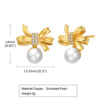 1 Pair Sweet Crown Bow Knot Plating Inlay Copper Alloy Artificial Pearls Zircon Ear Studs sku image 4