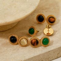 1 Pair Vintage Style Oval Plating Stainless Steel Opal Agate 16K Gold Plated White Gold Plated Gold Plated Ear Studs main image 1