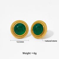 1 Pair Vintage Style Oval Plating Stainless Steel Opal Agate 16K Gold Plated White Gold Plated Gold Plated Ear Studs main image 2