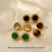 1 Pair Vintage Style Oval Plating Stainless Steel Opal Agate 16K Gold Plated White Gold Plated Gold Plated Ear Studs main image 4