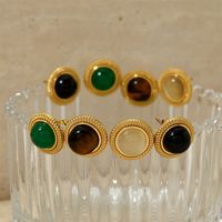 1 Pair Vintage Style Oval Plating Stainless Steel Opal Agate 16K Gold Plated White Gold Plated Gold Plated Ear Studs main image 3