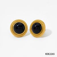 1 Pair Vintage Style Oval Plating Stainless Steel Opal Agate 16K Gold Plated White Gold Plated Gold Plated Ear Studs sku image 1