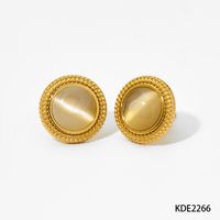 1 Pair Vintage Style Oval Plating Stainless Steel Opal Agate 16K Gold Plated White Gold Plated Gold Plated Ear Studs sku image 2