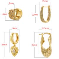 1 Pair IG Style U Shape Heart Shape Pea Plating Inlay Copper Zircon Hoop Earrings main image 2