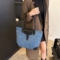 Women's Medium Denim Color Block Classic Style Zipper Shoulder Bag main image 5