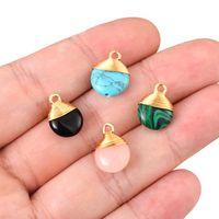 5 Pcs/package Simple Style Round Natural Stone Plating Pendant Jewelry Accessories main image 2